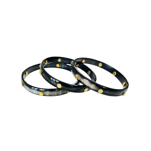 Buffelhoorn armband 10mm studs zwart/zwart mêlee - Afbeelding 2