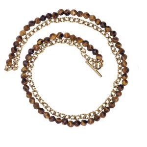 Ketting bruine tijgeroog/schakel goud